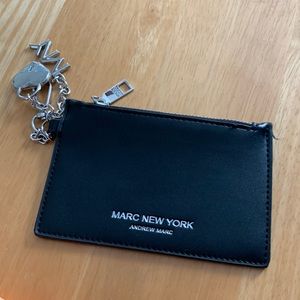 MARC NEW YORK ANDREW Black Leather Wallet Coin Purse Pouch with Heart MNY Charms